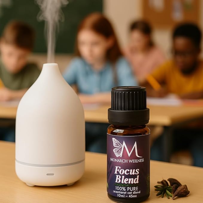 Monarch Wellness Focus Essential Oil Blend for Concentration & Clarity – Rosemary, Orange, Grapefruit, Spearmint, Clove, Bay Laurel & Fir Needle – Aromatherapy for Teachers & Classrooms (10ml)
