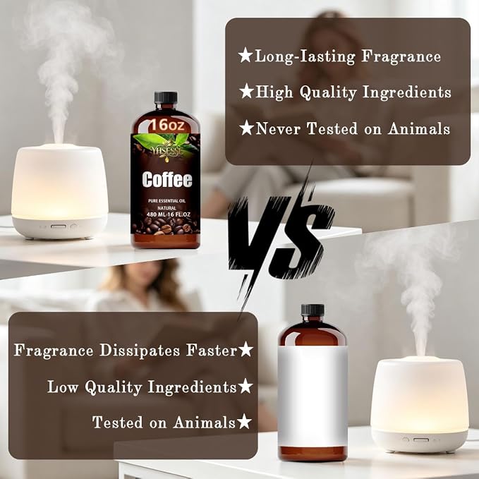 Coffee Essential Oil, Coffee Oil 16 Fl Oz 480ml for Diffuser Yoga Soap & Candle Making – with 0.33 Oz Roller Ball & Funnel YHSESSE Essential Oils
