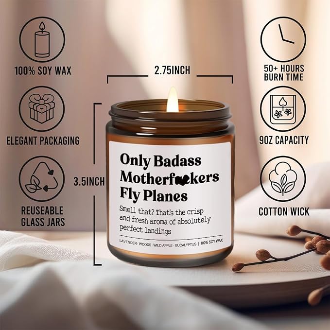 Pilot Gifts for Men, Women Lavender Wood Wild Apple Eucalyptus Candle 9OZ, Flight School Birthday, Christmas, Aviation Gifts for Pilots, Student, Funny Airplane Gift for Dad, Boyfriend, New Aviator