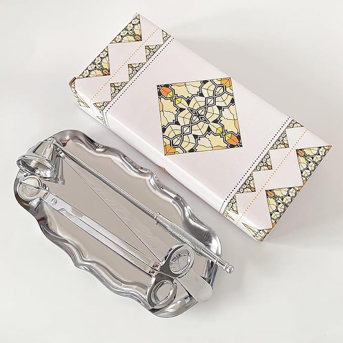 Candle Accessory Set Gift Box, Exquisite Wave Storage Tray Plate, Candle Wick Trimmer, Bell Candle Wick Snuffer, Candle Wick Dipper, 4-in-1 Candle Care Toll Kit for Scented Candle Lover, Silver