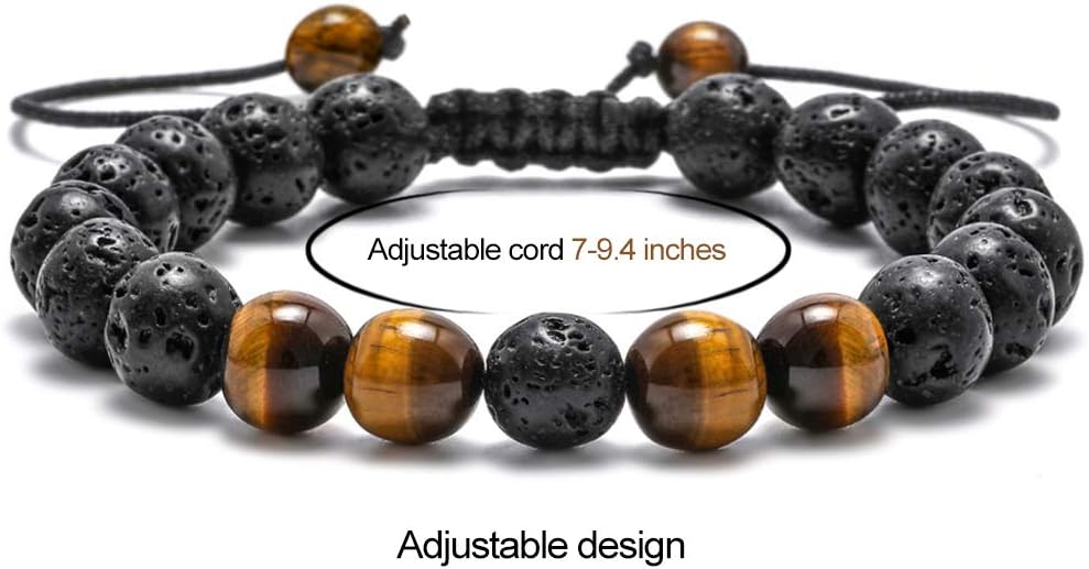 M MOOHAM Mens Bracelet - Beaded Natural Stone 8mm Tiger Eye Matte Agate Lava Rock Bracelets for Men Teen Boys Grandpa Dad Birthday Gifts Jewelry