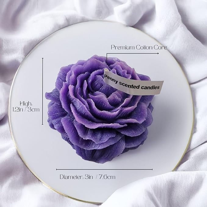 Peony Flower Shaped Candle with Scent, Soy Wax Blend Aromatherapy Candle, Gift Candle, Gifts for Women, Candles for spa, Stress Relief, Meditation, Wedding, Home Decor, Relaxing Atmosphere, (Violet)