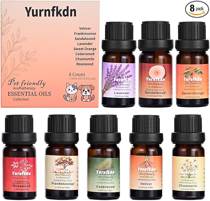 Pet Friendly Aromatherapy Essential Oils Collection,Safe for Dogs and Cats,Natural Relaxation and Stress Relief,Suitable for Aromatherapy Diffuser Bottles,Incense Sticks, and Candles Making (8, small)