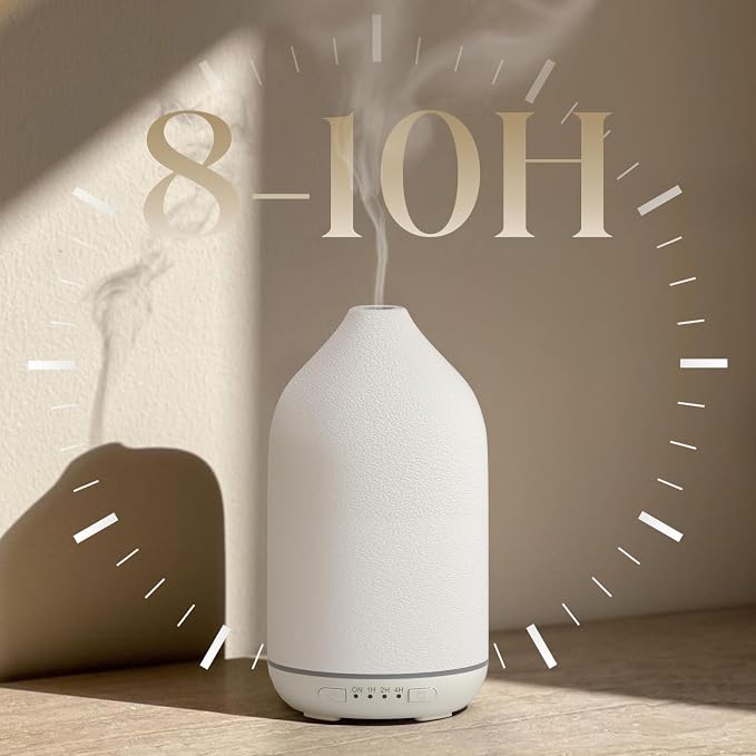 SALKING 200ml Ceramic Essential Oil Diffuser, Stone Diffusers for Essential Oils, Ultrasonic Aromatherapy Diffusers with with 7-Color LED Lights Timers, for Office Bedroom Home (White)