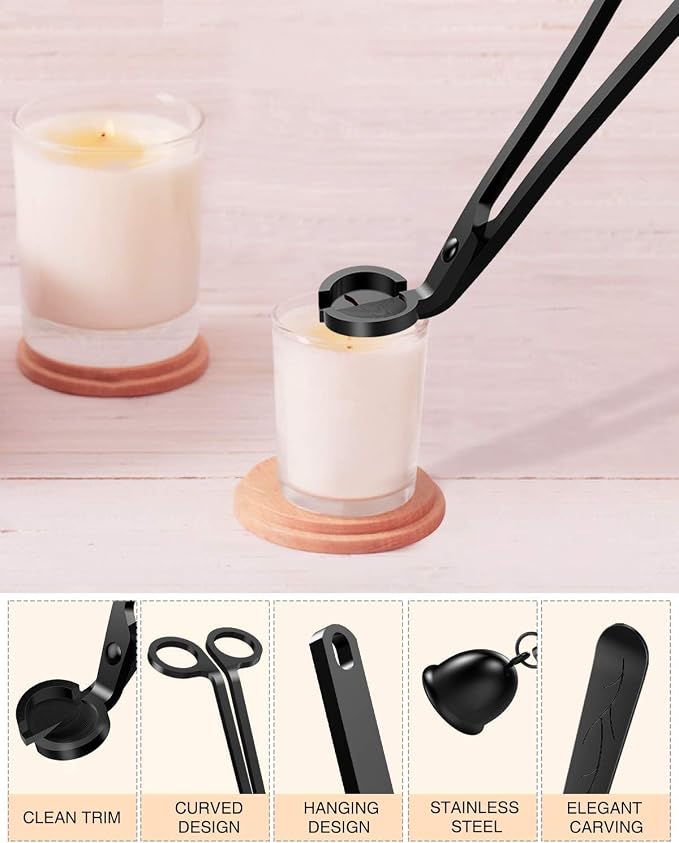RONXS 3 in 1 Candle Accessory Set, Candle Wick Trimmer Cutter, Candle Snuffer Extinguisher, Wick Dipper with Gift Package for Candle Lover (Black)