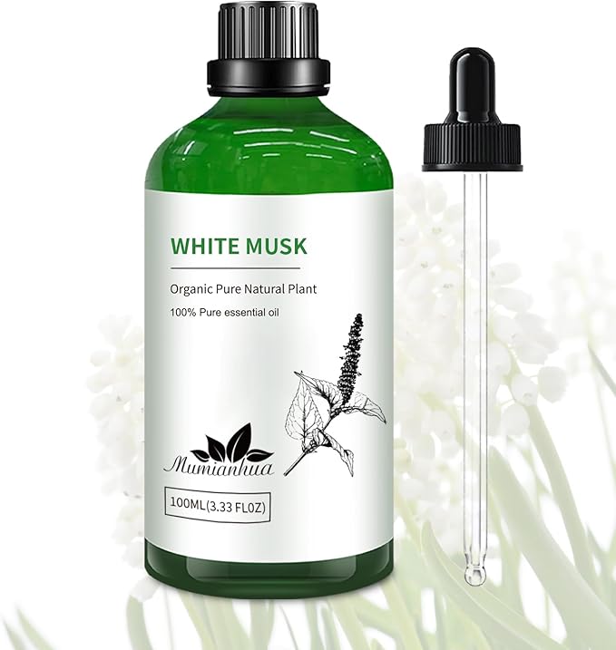 White Musk Essential Oil, Pure White Musk Oil Mumianhua Aromatherapy White Musk Fragrance Oil for Diffuser, Skin & Body Care, Women & Men, Natural Perfume & Candle Making 3.38 Fl Oz