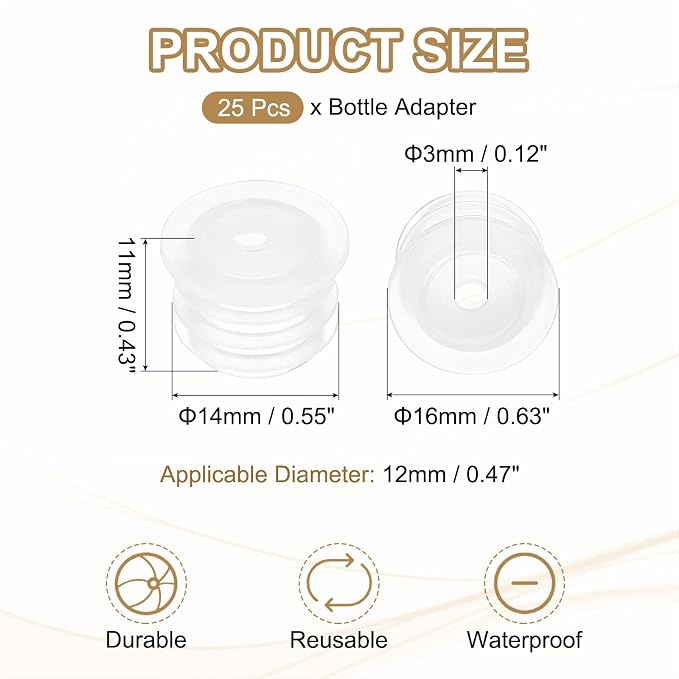 PATIKIL Bottle Adapter 0.47"/12mm Press in Plugs Clear 25Pcs, 0.12" Hole | for Oral Dispenser Liquid Oil Plastic Glass Bottles Stopper