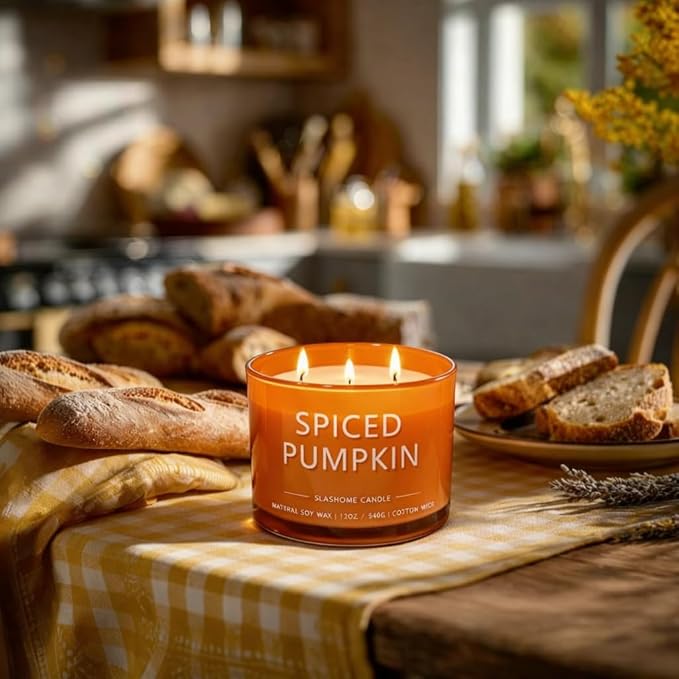Pumpkin Spice Scented Candle, Luxury Large 3 Wick Soy Candle 12 Oz, 60+ Hour Long Lasting Clean Burn, Elegant Aromatherapy Home Decor, Housewarming & Birthday Gift for Men & Women