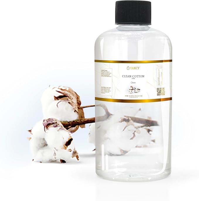 YANCY Clean Cotton Luxury Collection Fragrance Oil (8 oz), Crisp Linen Scent, Ideal for Diffusers, Oil Burners & Aroma Lamps, Fresh Fragrance for a Just-Laundered Feel