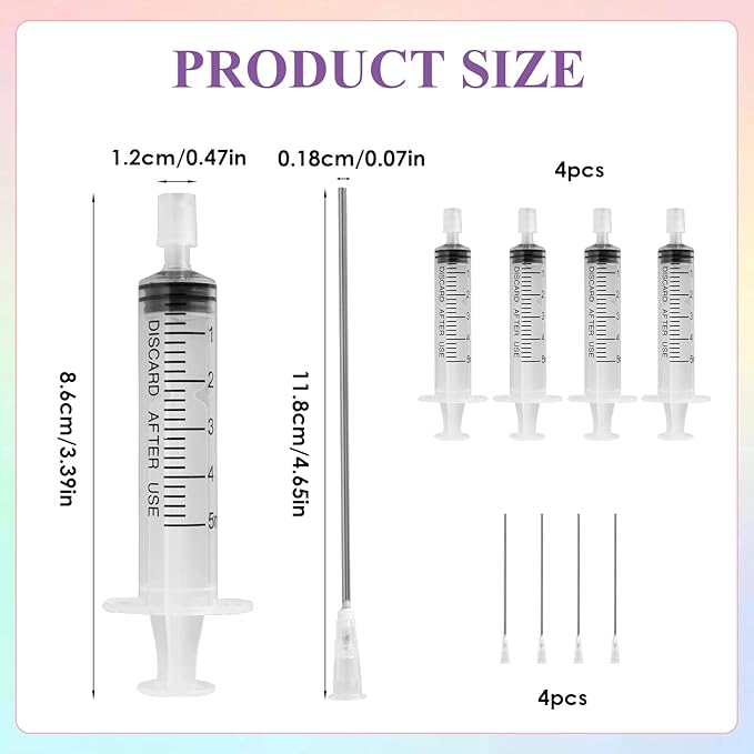 4 Pack-5ml Plastic Perfume Syringe Extracto Decanter Kit with Blunt Stainless Needle Tip, Suitable for Perfume、Ink、Pen、Printer Filling, Refillable Liquid Dispensing and Measuring.