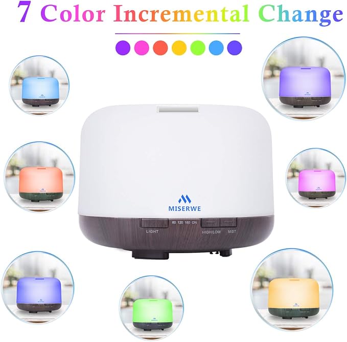 Diffuser 500ML Essential Oil Diffuser with Adjustable Mist Mode and 4 Timer Setting Diffuser for Essential Oils Waterless Auto Shut-Off for Home Office Yoga Spa