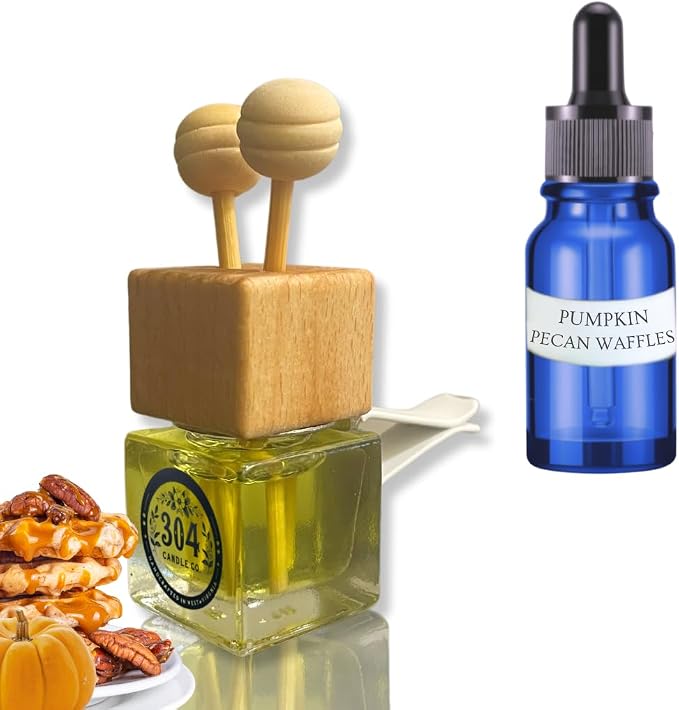 Cute Refillable Car Air Freshener Vent Clip 8mL – Pumpkin Pecan Waffles – 15mL Refill Included – Long Lasting Fragrance Oil Diffuser – 100% American Handmade Odor Eliminator