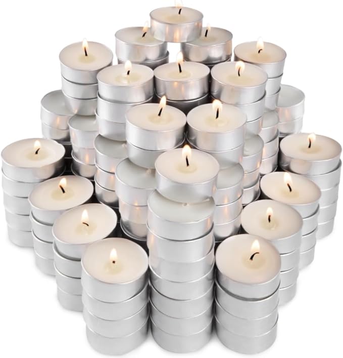 200 Pack Unscented Tealight Candles, 4 Hour Burn Time, Smokeless & Dripless White Tea Lights in Aluminum Cups, Standard Size Votive Candles for Wedding, Christmas, Halloween, Party, Décor & Emerge