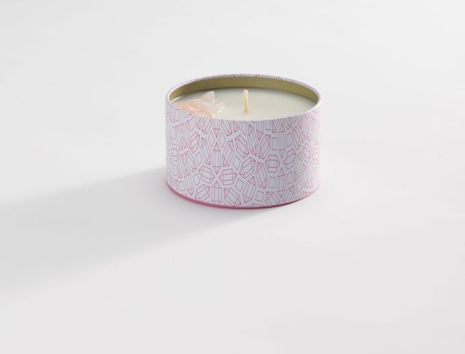 Luxury Candle Tin, 4 OZ, Sleep - Rose Quartz Crystal Infused - Scents of Rose, Lavender, and Vanilla - Tranquility, Love, & Comfort - Coconut Wax Blend, Valentine's Day Gift