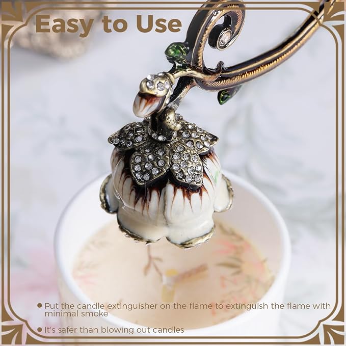 Flower Candle Snuffer, Vintage Design Exquisite Candle Accessory, Candle Extinguisher Flame with Long Handle Putting Out Fire Prevent Smoke from Spreading(White)