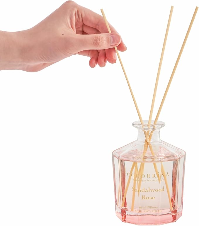 COCORRÍNA Reed Diffuser - Sandalwood Rose 8.5 Fl.oz Flower Reed Diffuser Set with 8 Sticks, Home Fragrance Reed Diffuser for Home Bedroom Office Bathroom Shelf Decor (Master Collection)