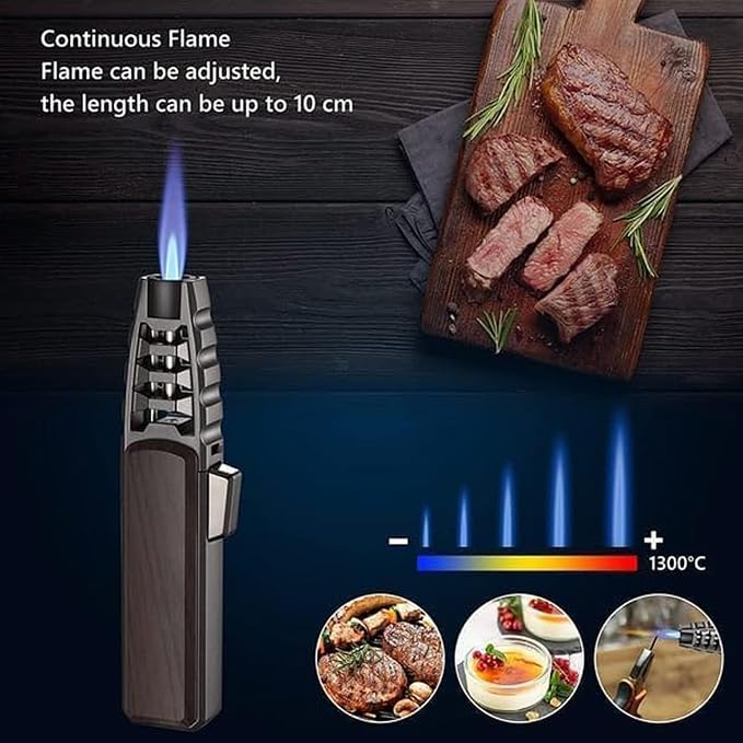 2 Packs Butane Torch Lighter, Windproof Kitchen Cooking Torch with Safety Lock & Adjustable Jet Flame, Refillable Bright Fire Blow Torch for Cooking, BBQ, Baking, Candle, Camping (Butane Not Included)