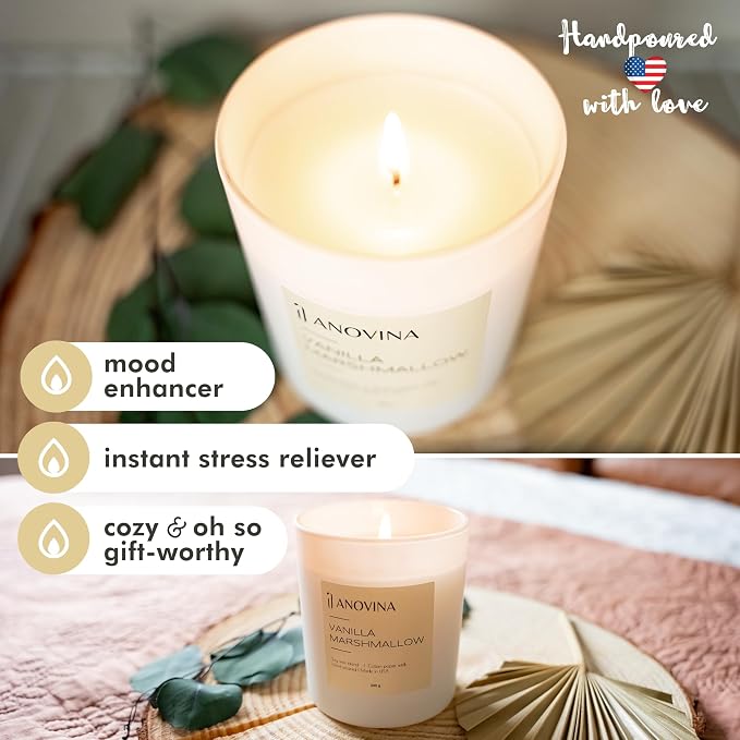 Vanilla Candle – Natural Soy Wax Scented Candle for Home, Long Lasting Vanilla Aroma, Cute Candles Gifts for Women for Birthday & Mother’s Day