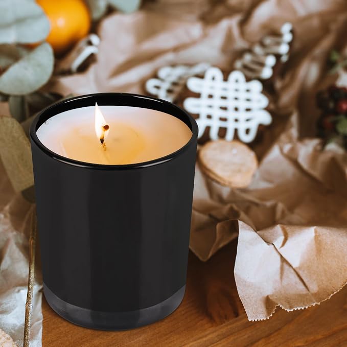 SHOWIN 10 OZ Thick Candle Jars for Making Candles 15 Pcs, Empty Jars with Wood Lids for Candle Making, Sample Container, Inner Black