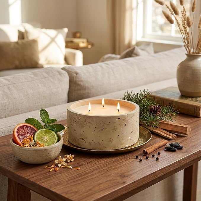 5-Wick Scented Candle-American Sandalwood,Soy Coconut Wax Blend Candle with Acacia Wood Lid,44oz Large Candle,55-Hour Long Burning,Aromatherapy Candle for Home Decor
