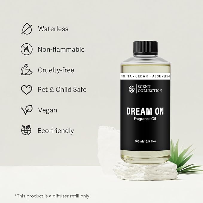 Luxury Hotel Scent Dream On 500ml Diffuser Oil Waterless Essential Aromatherapy for Cold Air & Car Diffusers – Long Lasting Refill for Large Room & Home - Signature White Tea (500ml/16.9Fl oz)