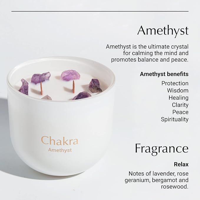Hidden Label Healing Crystal Candle, Amethyst Quartz Relax Crystal Candle, Wood Wicks Scented Crackling Candles, Real Crystals Aromatherapy Candle Gifts for Women,Cute 12oz