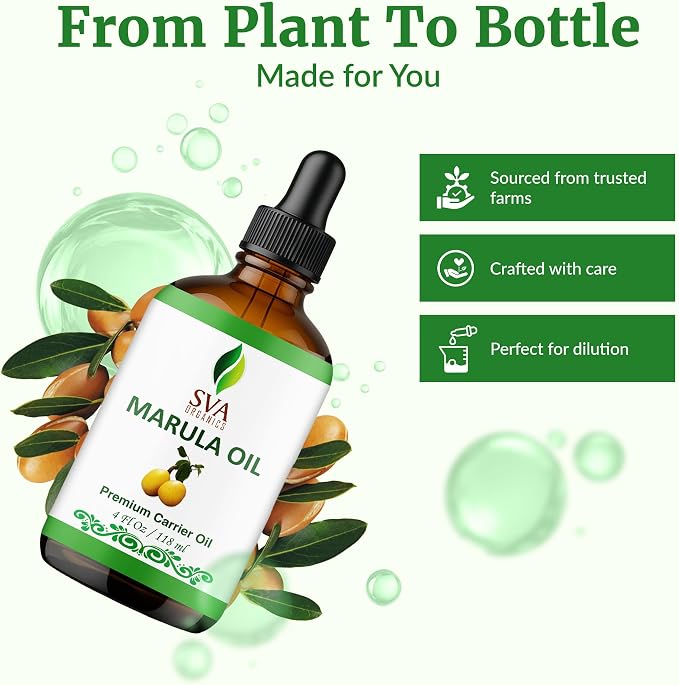 SVA Organic Marula Seed Oil - 4 Fl Oz - 100% Natural Cold Pressed Virgin Marula Oil Organic - for Face, Skin Care, Hair Care, Scalp Massage & Body Massage – Unrefined Carrier Oil with Dropper
