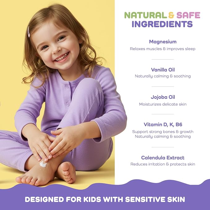 Vigority Magnesium Lotion for Kids & Babies Sleep - Bedtime Body Cream with Vanilla, Multi Vitamins & Botanical Extracts – Soothing Topical Magnesium for Relaxation, Calming & Soothing Relief