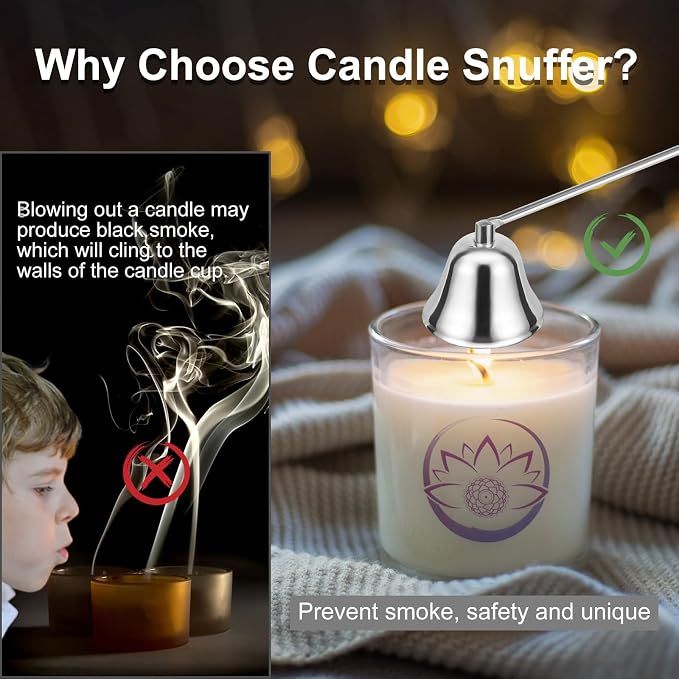 Candle Extinguisher with Long Handle, Metal Wick Snuffer Candle Snuffer Accessory with Long Handle for Scented Candle, Aromatherapy Candles for Putting Out Candles Flame (Silver)