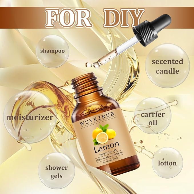 Lemon Essential Oils 120ML, Pure Lemon Essential Oil for Aromatherapy Diffuser - 4 Fl Oz