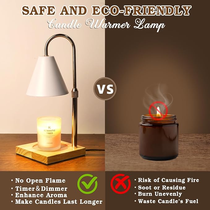 White Candle Warmer Lamp with Timer Dimmer, Electric Candle Lamp Warmer for Bedroom Decor, Mothers Day Birthday Gifts for Mom, Adjustable Metal Candle Lamp, House Warming Gifts, 2*35 Watt Bulb