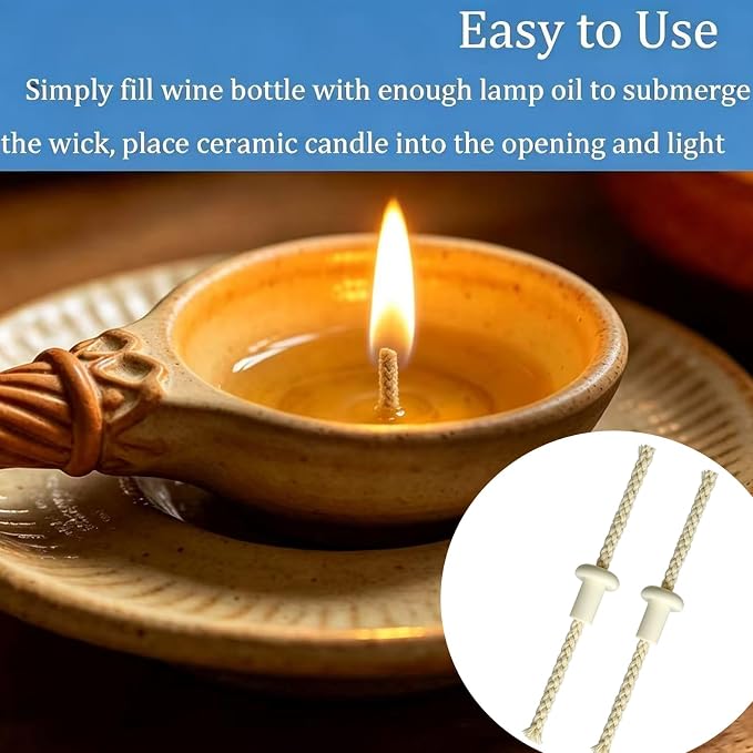 Oil Lamp Wicks，Round Cotton Kerosene Oil Lamp Wicks Burner for Ceramic Holders Torch Wine Bottle Oil Candle Lamp-10Pcs
