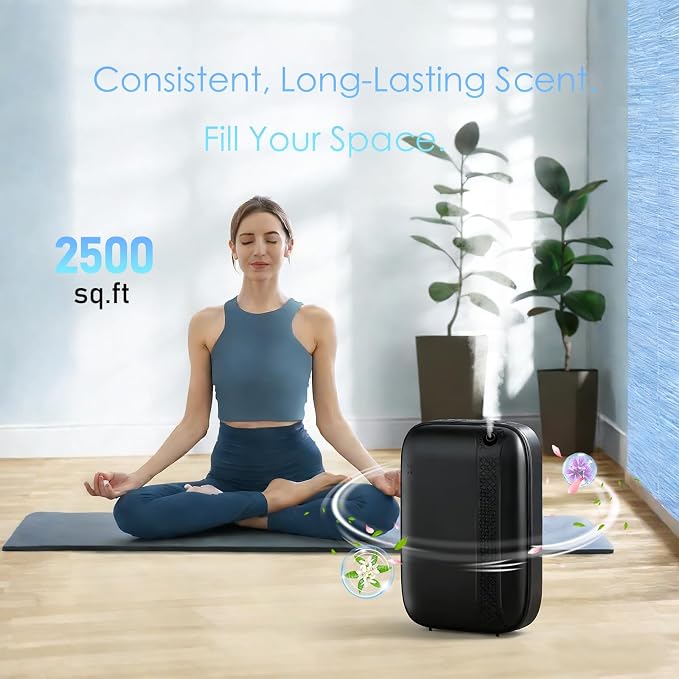 Essential Oil Diffuser, Waterless & Ultrasonic Aromatherapy Diffuser for Home, Office, Hotel, 13.5 OZ Capacity Up to 2500 Sq.Ft Coverage Room Scent Diffuser with App & Button Control(Black)