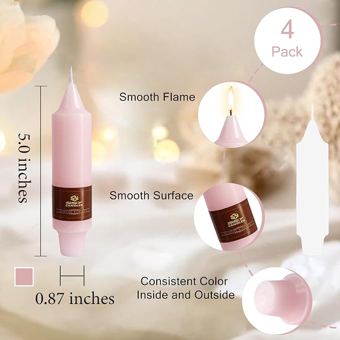 Candy Short Taper Candle 5 Inch Candlesticks Unscented Dripless Tapered Candle Set for Home Decor Wedding Party Dinner Candles, 4 Pack