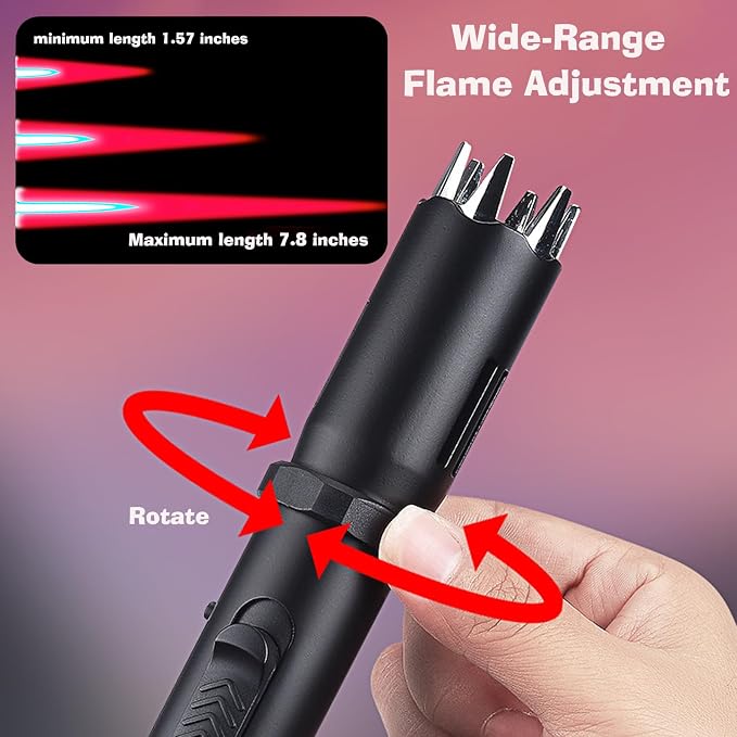 Torch Lighter, Jet Flame Butane Lighter with Safety Lock, Windproof Adjustable Flame Refillable Butanes Cool Lighters for BBQ, Stove, Candle, Kitchen Cooker, Hobs, Men Gifts (Without Butane Gas)-Black