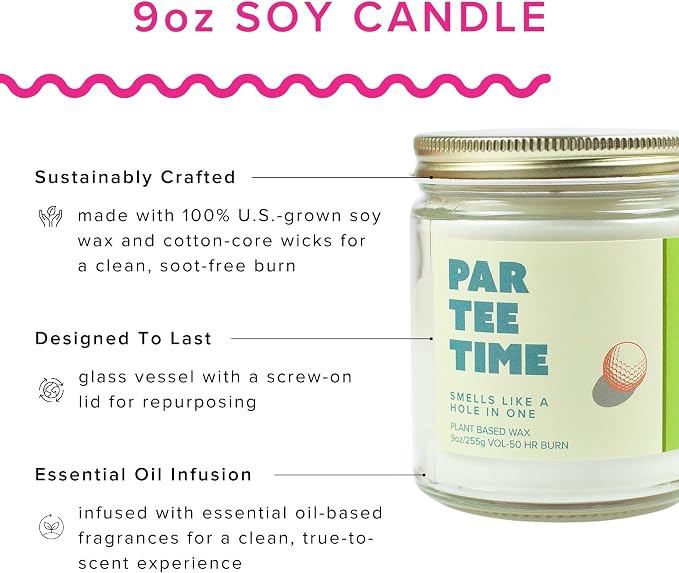 Par Tee Time Soy Wax Candle – Fig, Madagascar Vanilla & Waterlily – Golf Gift Candle, 9 oz Clean Burn