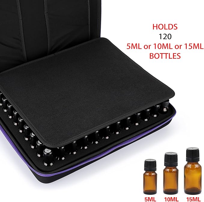 Hipiwe 120 Bottle EVA Essential Oil Storage Carrying Case Hard Shell Exterior Essential Oils Organizer Holder Traveling Bag with Foam Insert, Holds 5ml 10ml 15ml Essential Oils
