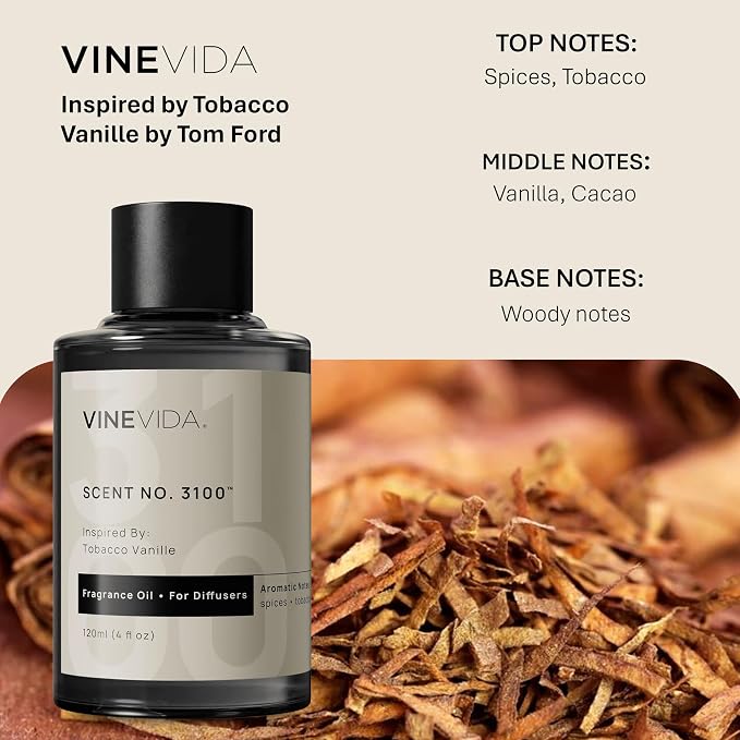 VINEVIDA [4 Fl Oz] Scent NO. 3100 Fragrance Oil for Cold Air Diffusers, Aromatic Notes of Spices Tobacco Vanilla, Essential Oils for Diffuser Oil Refill & Air Freshener Room Spray