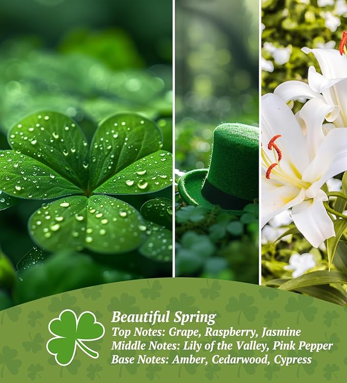 St. Patrick's Day Candle with LED, 100% Soy Wax Jar Candle, Lucky Shamrock Gifts for Friend, Aromatherapy Candles for Women Home, Jasmine Scent Candles,Over 40 Hours of Burn Time
