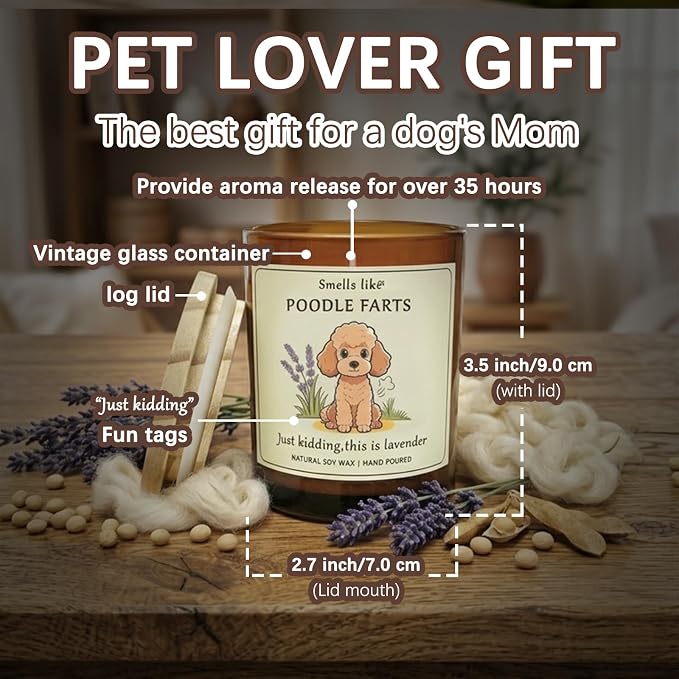 Poodle Gifts & Decor - Dog Lovers Gifts for Women Smells Like Poodle Farts Candle|Crafted by Natural Soy Wax Lavender Scented Candle for Women ecoration for Christmas Birthday