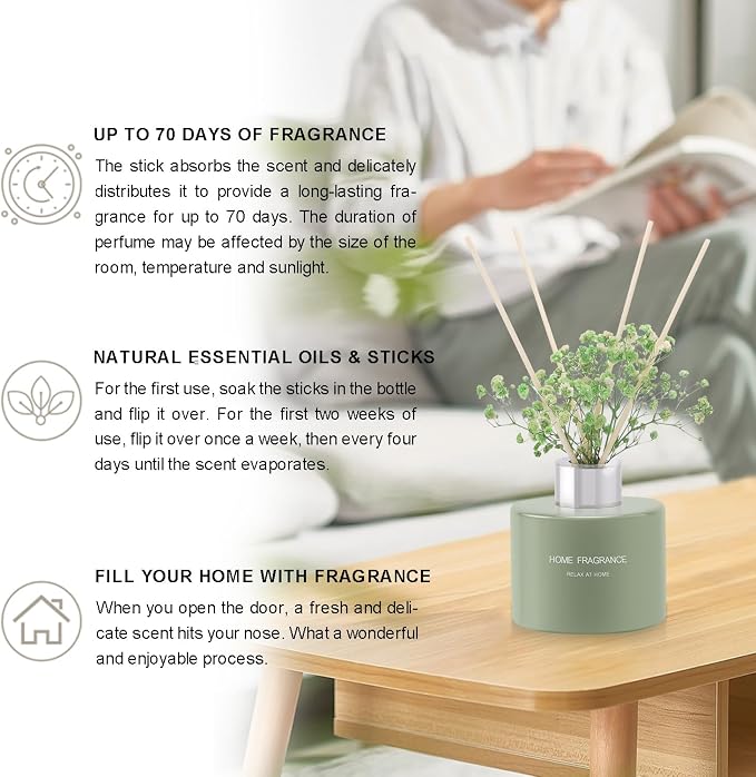 L'odeur Vill Flower Reed Diffuser Set 3.38fl oz/Vanilla Bathroom Diffuser Self Decor Home Fragrance