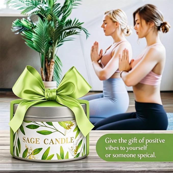 Sage Candles Gift Set, 4 Pack Natural Soy Wax White Sage Smudge Kit with Healing Crystals, House Cleansing & Negative Energy, Spiritual Meditation & Aromatherapy, Housewarming Birthday Self Care Gifts