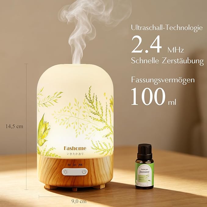 Essential Oil Diffuser, Hand Blown Glass Aromatherapy Diffuser, Ultrasonic Cool Mist Scent Aroma Humidifier, Diffuser Oil Machine Whisper Quiet with Auto Shut-Off for Home Bedroom Office(<25dB)