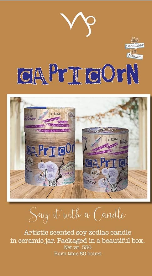 Capricorn Zodiac Candle – Jasmine Scented Soy Candle for Self Care & Relaxation – Zodiac Birthday Gift – 80 Hour Burn – Reusable Ceramic Jar