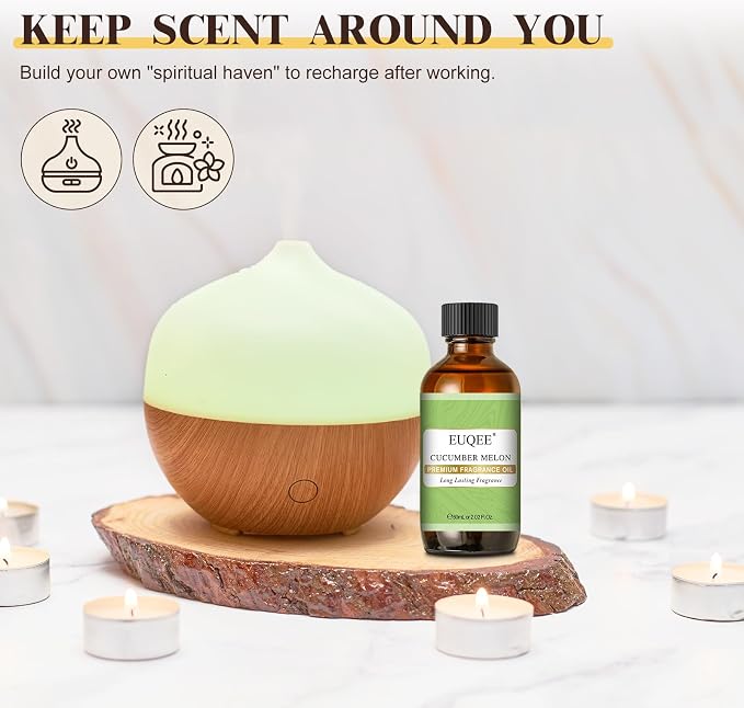 EUQEE Cucumber Melon Fragrance Oil, Premium Cucumber Melon Essential Oil 2.02 Fl oz/ 60ml with Glass Dropper for Diffuser, DIY Soap, Candle Making