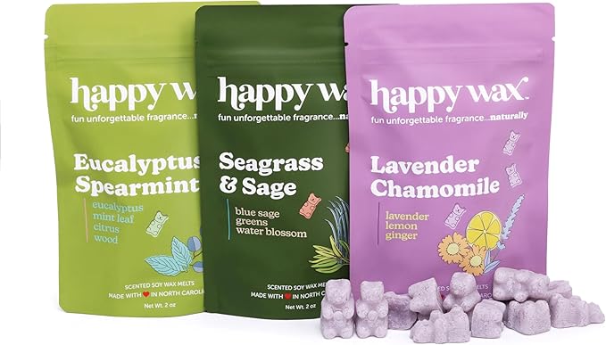 Happy Wax Spa Day Collection: Natural, Non-Toxic Scented Soy Wax Melts – Total 6oz Variety Pack: Eucalyptus Spearmint, Lavender Chamomile, Seagrass & Sage