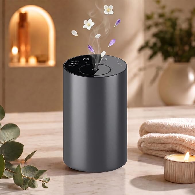 Oxdigi Waterless Essential Oil Diffuser, Portable Scent Air Machine with Timer & 3 Mist Modes for Home, Car, Office, Bedroom and Hotel, Grey
