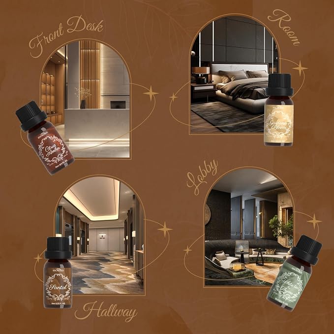 Hotel Essential Oil Set Collection—Santal, Luxury Night, White Tea & Thyme, Gardenia Bloom, Dream Walk, Citrus Amber, Essential Oils for Diffuser, Candle & Soap Making, Fragrance Oils Scents