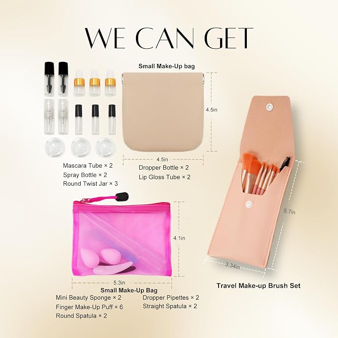 Gifts for Women - PrettyCare 38 Pcs Mini Travel Makeup Containers Set, Small Empty Container & TSA Approved Travel Bottles Kit with Brushes, fLeak-Proof Cosmetic Jars & Bottles for Travel, and Sample