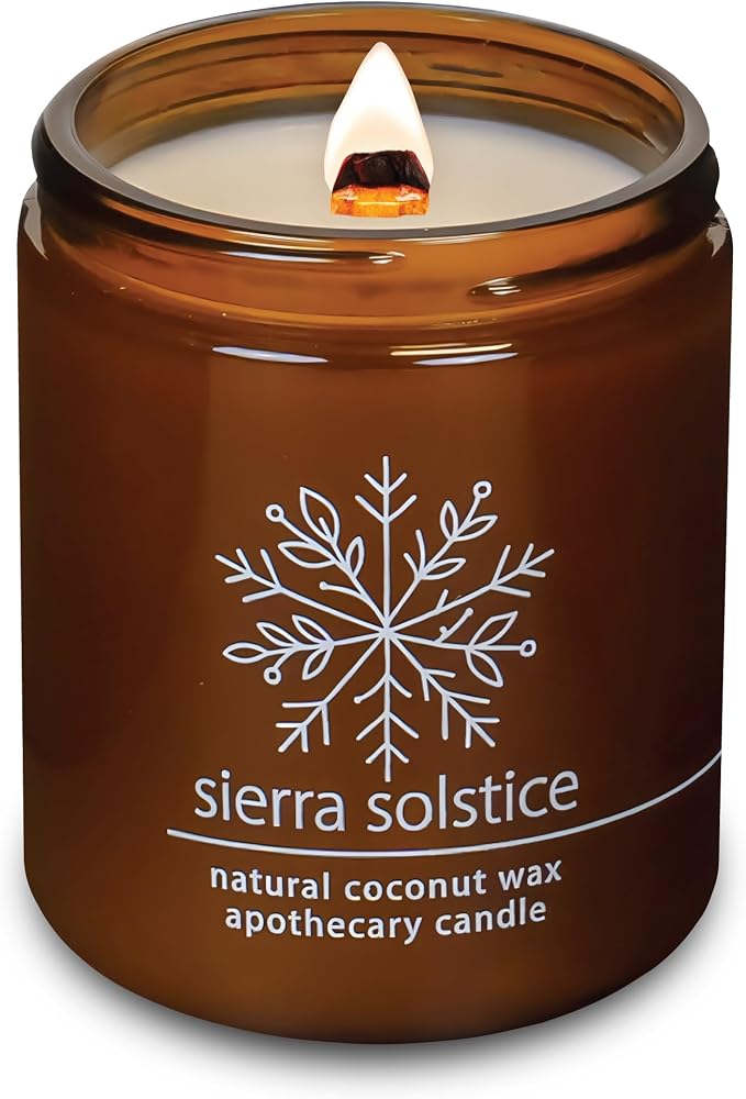 Hemlock Park Sierra Solstice Apothecary Scented Candle | Crackling Wood Wick, Botanical Fragrance & Coconut Apricot Wax | Up to 60 Hour Burn Time | 8 oz | Made in USA